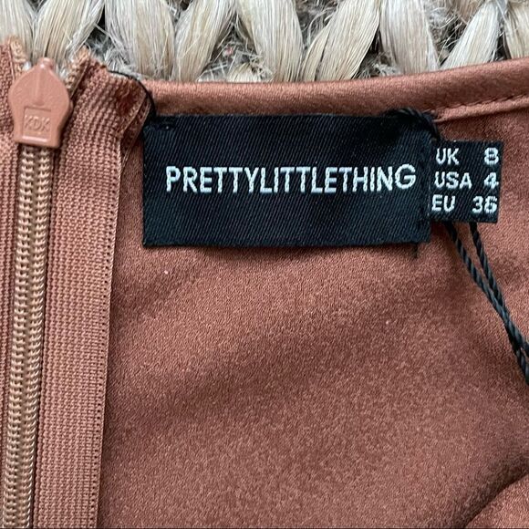 NWT Pretty Little Thing Chocolate Satin Corset Detail Cross Bust Jumpsuit Size 4 - Picture 14 of 16